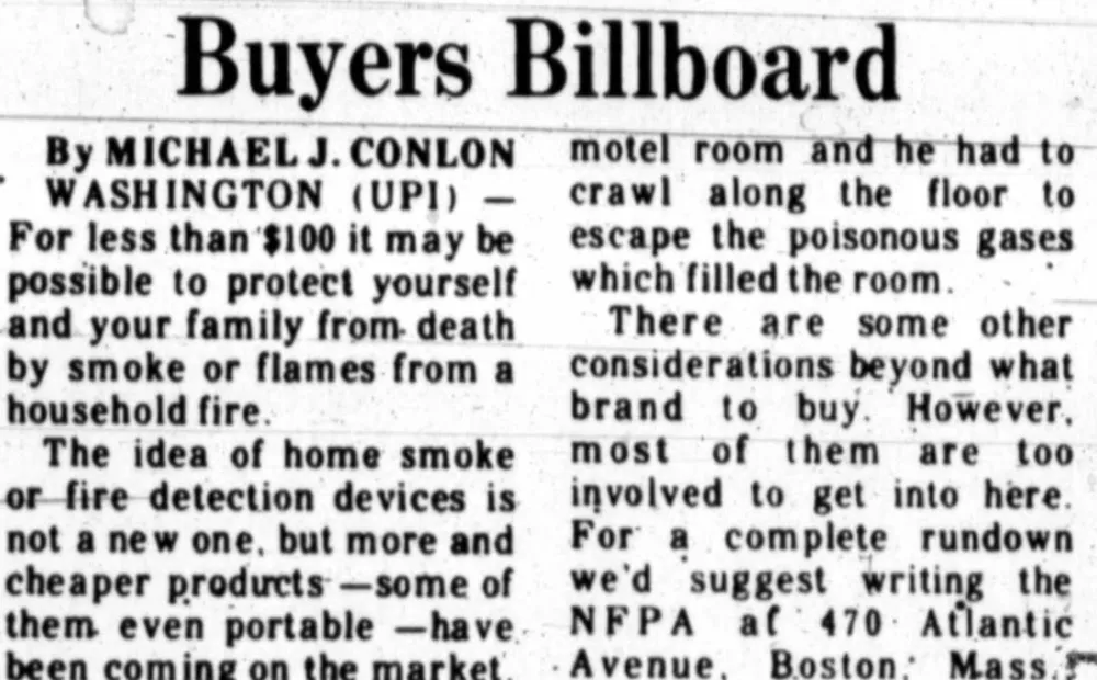 1974 UPI newspaper column naming Fire Lock Corp. of Long Beach
